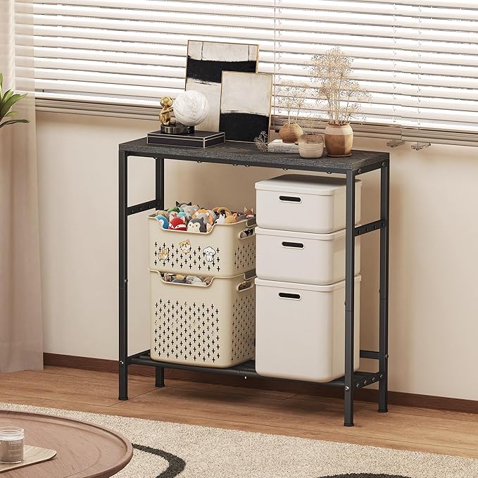 Homeiju Entryway Table 31.5" Width, 2-Tier Console Table with Adjustable Shelves, Industrial Sofa Table with Storage, Foyer Tables for Entryway, Hallway, Kitchen, Living Room and Bedroom, Black