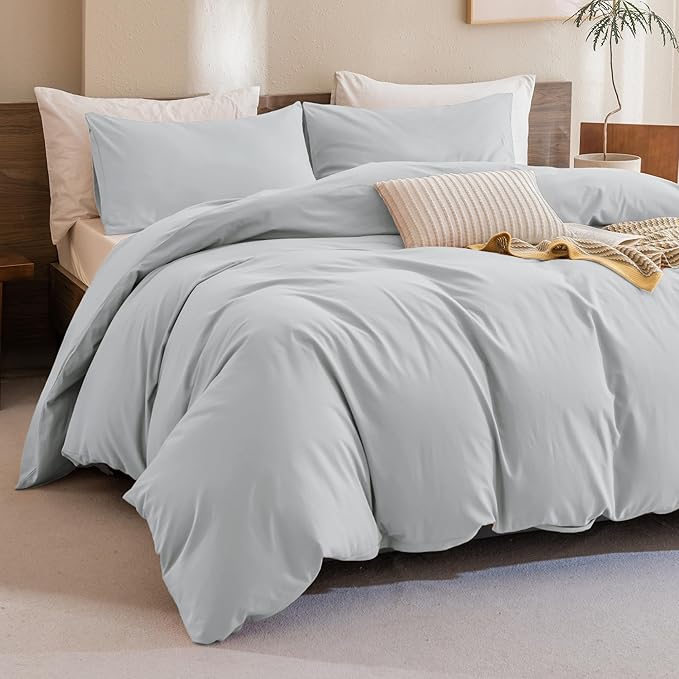 Sanracie Cotton Comforter Set Queen,Linen Like Textured Bedding Comforter for Queen Size Bed 3pcs(1 Solid Comforter Cornflower Blue and 2 Pillowcases) Soft Lightweight Bedding Set