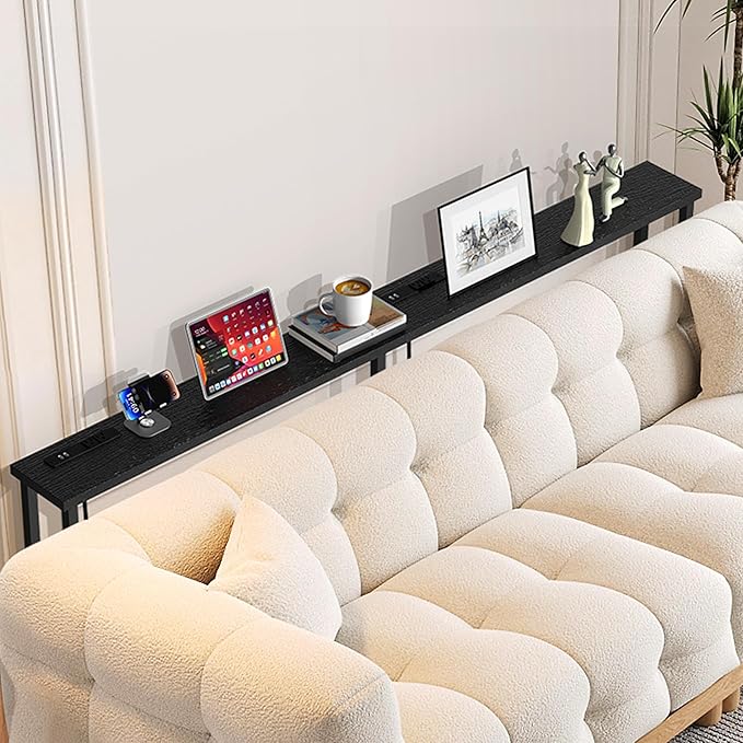 GRLEAF 78" Sofa Table with Built-in Power Strip (4 AC Outlets & 4 USB Ports) – 4.9ft Power Cord, Metal Frame, Easy Assembly, Long Couch Table Behind Sofa, Hallway, Living Room and Home Office | Black