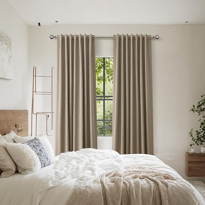 Guken Burlap Blackout Curtains 84 Inch Length 2 Panels Set for Living Room Bedroom Back Tab Thermal Insulated 100% Black Out Linen Drapes Room Darkening Window Curtains 84 Inches Long Burlap