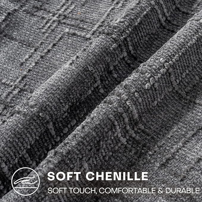 Decorative Throw Pillow Covers 22x22 Inch Set of 2, Soft Solid Farmhouse Chenille Couch Pillows, Spring Pillow Covers for Couch Sofa Bed Living Room Home Decor Pillowcase, Dark Gray