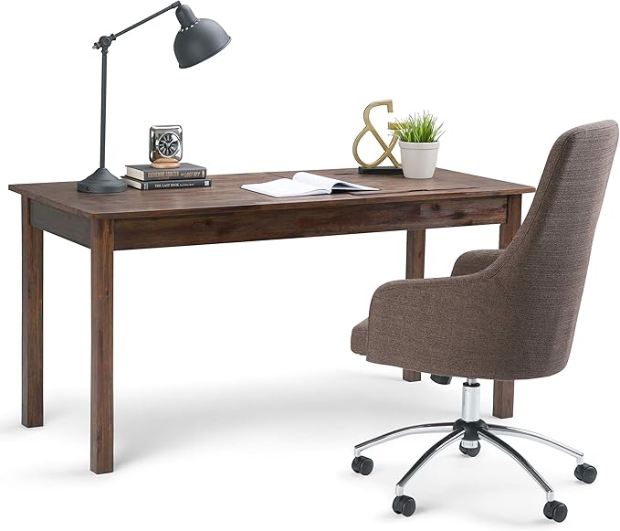 SIMPLIHOME Monroe Desk - 60-Inch Wide Solid Acacia Wood Writing Desk in Distressed Charcoal Brown, Rustic Contemporary Home Office Computer Table with Storage and Built-In USB and Power Outlet