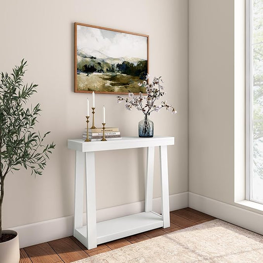 Plank+Beam Solid Wood Console Table with Storage, 36 Inch, Sofa Table with Shelf, Narrow Entryway Table for Hallway, Behind The Couch, Living Room, Foyer, Easy Assembly, White