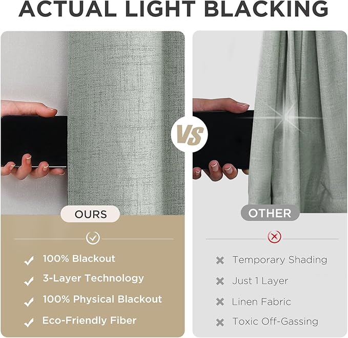 Joydeco Sage Green Blackout Curtains 84 Inches Long, Curtains 84 Inch Length 1 Panel for Bedroom, Thermal Insulated Linen Black Out Curtains with Grommets(100x84, Sage Green)