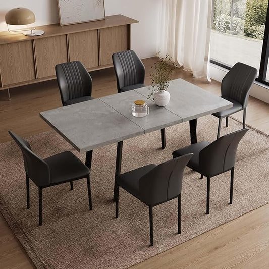 47.2"- 62.9" Extendable Dining Table Set for 6, Modern Kitchen Table with Dining Chairs for 4-6 Person, Thickened Expandable MDF Wooden Table with Metal Legs for Dining Room, Kitchen