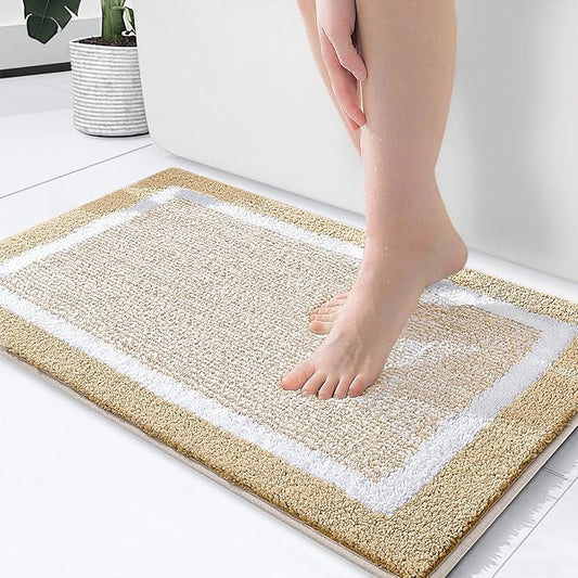 OLANLY Bathroom Rugs 24x16, Extra Soft and Absorbent Microfiber Bath Mat, Non-Slip, Machine Washable, Quick Dry Shaggy Bath Carpet, Suitable for Bathroom Floor, Tub, Shower (Small, Light Beige)