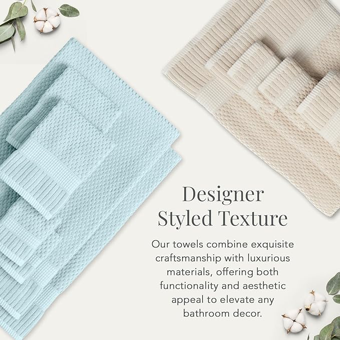 NY Loft 100% Cotton Bath Towel 4 Pack | Super Soft & Absorbent Quick-Dry Bath Towels 30" x 52" | Textured and Durable Cotton | Premium Thick Towels | Trinity Collection (4 Pack Bath Towel, Sand)