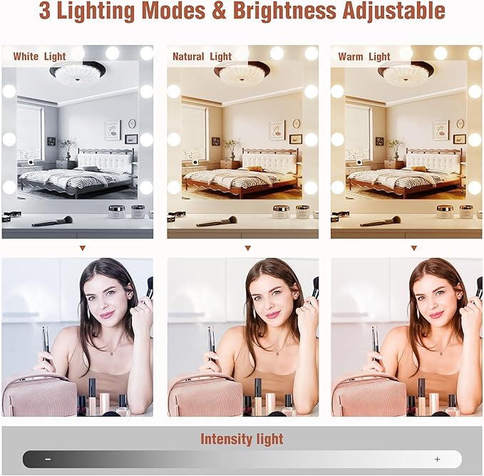 Vanity Desk with Mirror and Lights, 3-Color Lights Adjustable Brightness, White Vanity Makeup Desk with Drawer & Charging Station, Large Dressing Table Make Up for Bedroom