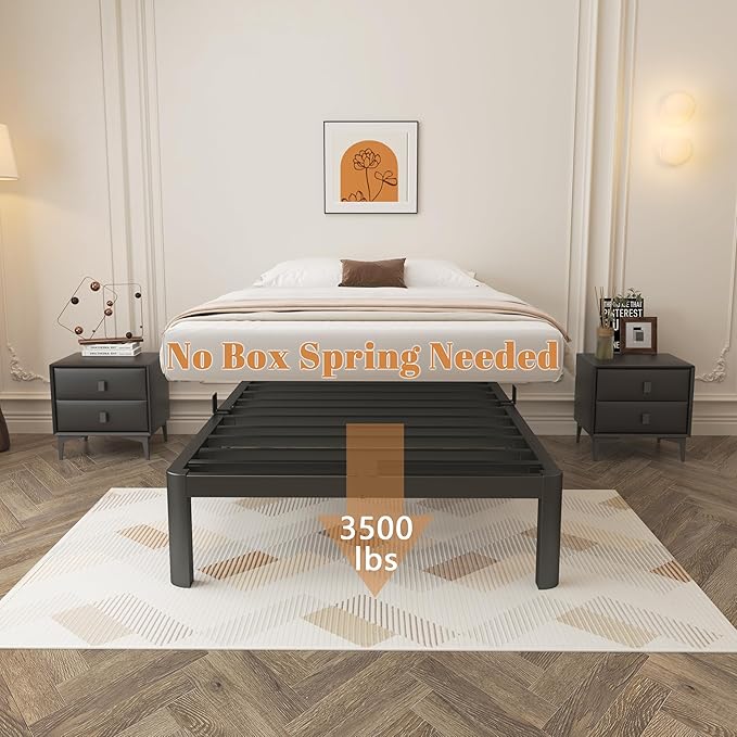 Black 12 Inch Twin Bed Frames with Gaskets, Metal Twin Size Bed Frame No Box Spring Need, Heavy Duty Steel Platform Support, Round Corner Desgin, Reserved Holes, Storage Space, Noiseless