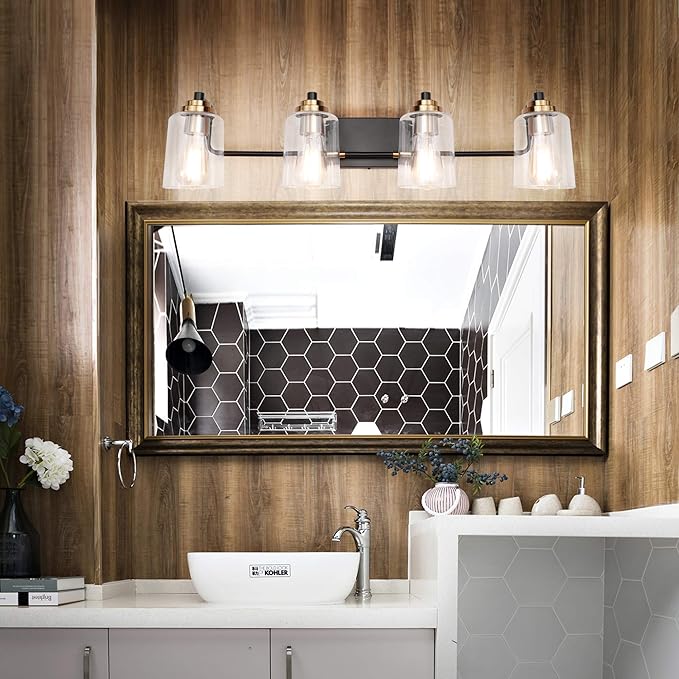 SOLFART Vintage 4 Light Bathroom Vanity Light Bathroom Light Fixtures Over Mirror Wall Sconce Bath Lighting restoom 4 Lights