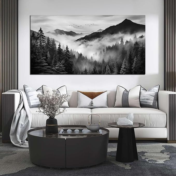 Canvas Wall Art for Living Room Bedroom Decor Wall Painting Large Artwork Modern Decorative Painting Black and White Landscape Picture Theme with Frame Ready to Hang Canvas Decor Size 30x60