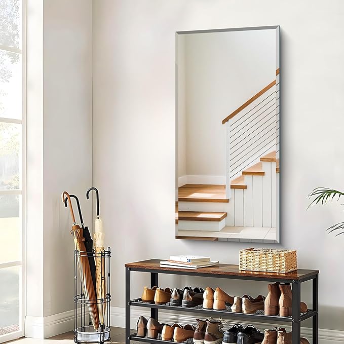 24x48 Large Beveled Mirror, Frameless Beveled Bathroom Mirrors for Over Sink, Upgraded Shatterproof Beveled Vanity Mirror for Bathroom,Bedroom,Living Room and Entryway