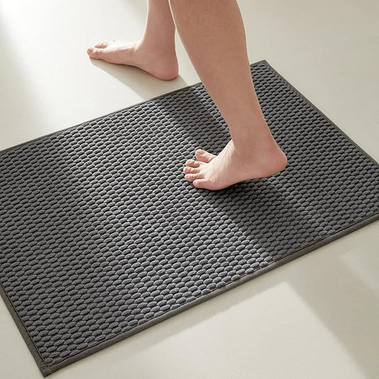 Bathroom Rugs Non Slip Washable, Super Absorbent Thin Bath Mat Small Quick Dry Low Pile Bathroom Rug, Dark Grey 20"x30"