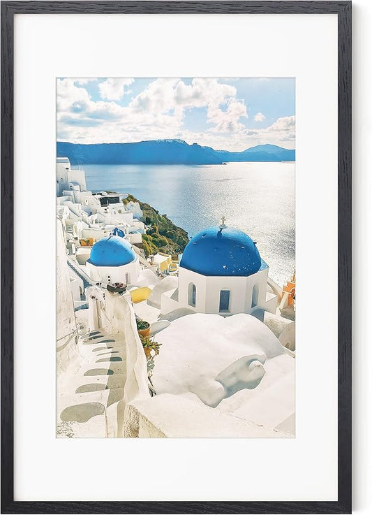 Axeman 16x24 Frame With Mat for 12x18, Solid Oak Wood 16x24 Poster Frame With Tempered Glass, 16 x 24 Picture Frame for Wall, 16 by 24 Wood Frame for Home Decor, Hanging Hardware included, Black