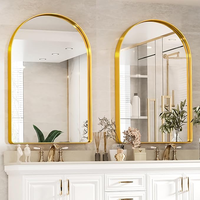 Suidia 22" x 30" Bathroom Mirror, Bathroom Vanity Mirror Metal Framed, Wall-Mounted Mirrors for Bedroom, Living Room, Entryway, Hallway, Gold, Arch Style
