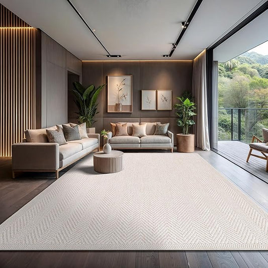 CAMILSON Easy Jute Rug 10x14, Indoor Outdoor Off-White Color Fiber Area Rugs for Living Room and Patio Rug Herringbone Boho Woven Design Easy-Cleaning Washable Outside Carpet Alfombras 10 x 14