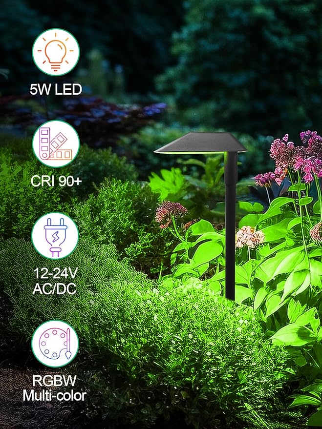 5W RGBW Low Voltage Landscape Lights LED Pathway Lights with Connectors,IP66 Waterproof Color Changing Landscape Lighting 12-24V Landscape Path Light for Walkway Garden Yard Lawn (8Pack)