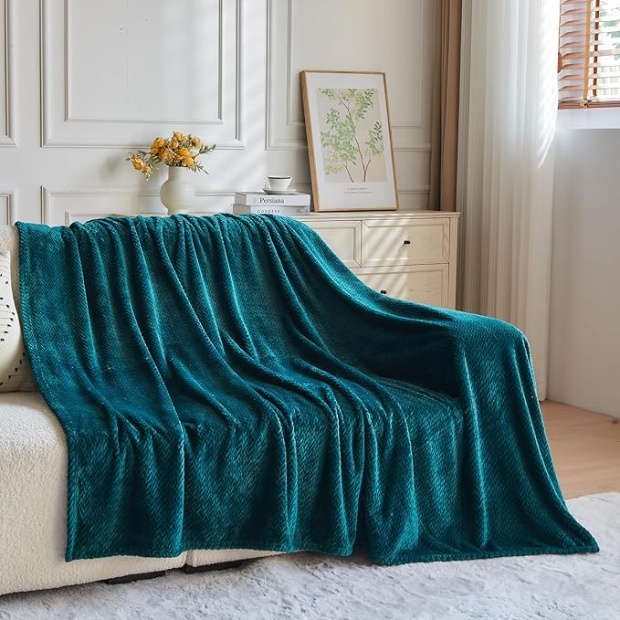 NEWCOSPLAY Super Soft Queen Blanket Dark Teal Premium Silky Flannel Fleece Leaves Pattern Lightweight Bed Blanket All Season Use (Dark Teal, Queen(90"x90"))