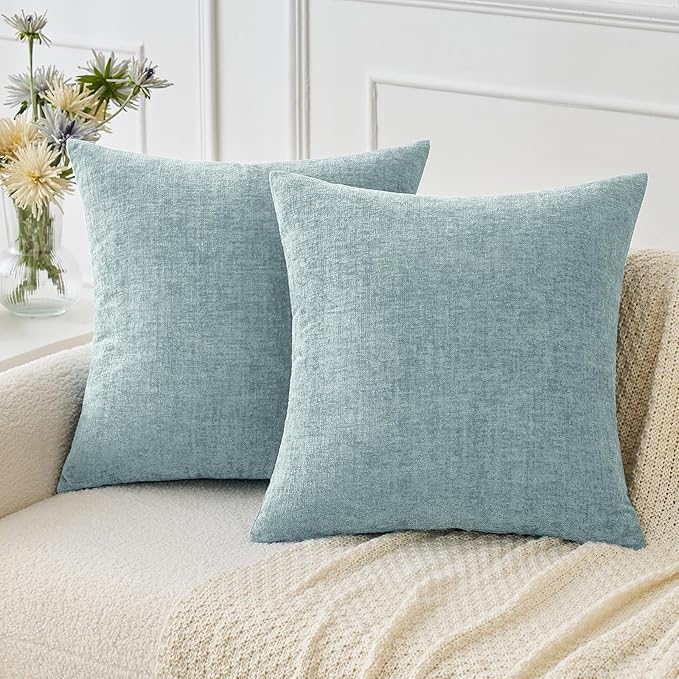 MIULEE Pack of 2 Light Blue Throw Pillow Covers 20x20 Inch Soft Chenille Pillow Covers for Sofa Living Room Couch Solid Dyed Cases