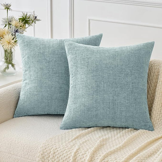 MIULEE Pack of 2 Light Blue Throw Pillow Covers 20x20 Inch Soft Chenille Pillow Covers for Sofa Living Room Couch Solid Dyed Cases