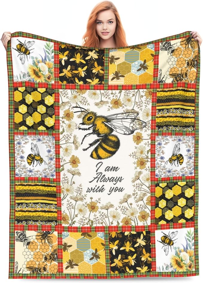 Bee Blanket Honey Bee Decor Throw Blankets Cozy Fleece Flannel Blanket Soft Warm Plush Lightweight Blanket Bees Themed Gifts for Women Men Boys Girls Adults Kids for Couch Sofa Bed 60"X80"