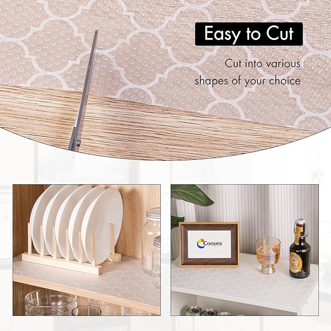 Cooyes Shelf Liner for Kitchen Cabinets – Non-Adhesive Waterproof EVA Liner for Drawers and Cabinets – Durable, Easy-to-Cut Shelf Paper with Modern Pattern
