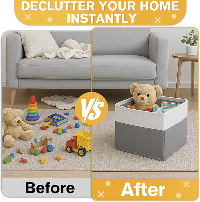 JTIEO 8 Pack Collapsible Storage Baskets 15"x11" for Shelves, Fabric Bins with Sturdy Handles, Decorative Closet Storage Baskets for Organizing Clothes, Toys, Nursery, Living Room