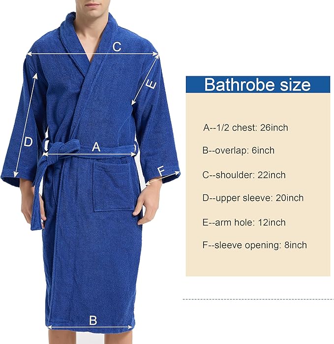 Classic Towels Bathrobe for men,Luxury Hotel Bathrobe,Cotton Terry Cloth Robe,Long Unisex Thick Plush Robe