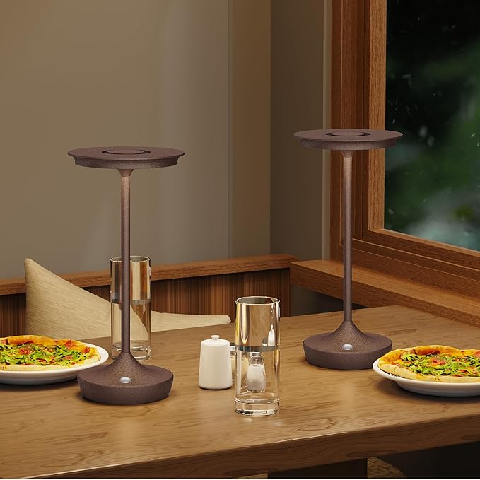 2 Pack LED Rechargeable Cordless Table Lamps, Portable Outdoor Battery Operated Table Light 3 Color Stepless Dimming Table Lamp with Memory Function for Patio Restaurant Dining Room Rust