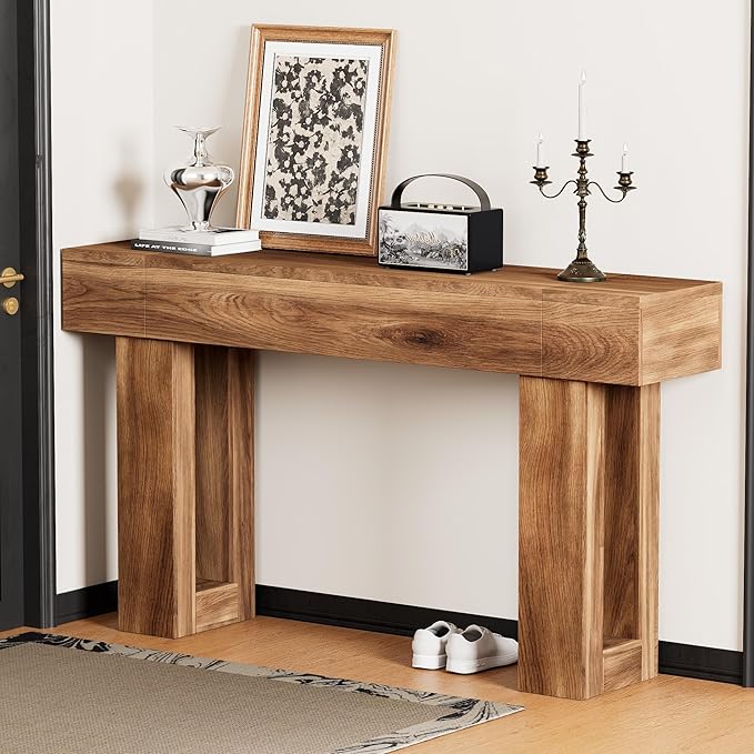 63 Inch Long Console Table, Narrow Rectangular Sofa Table Behind The Couch, Farmhouse Entryway Table for Entrance, Hallway, Living Room (Brown)
