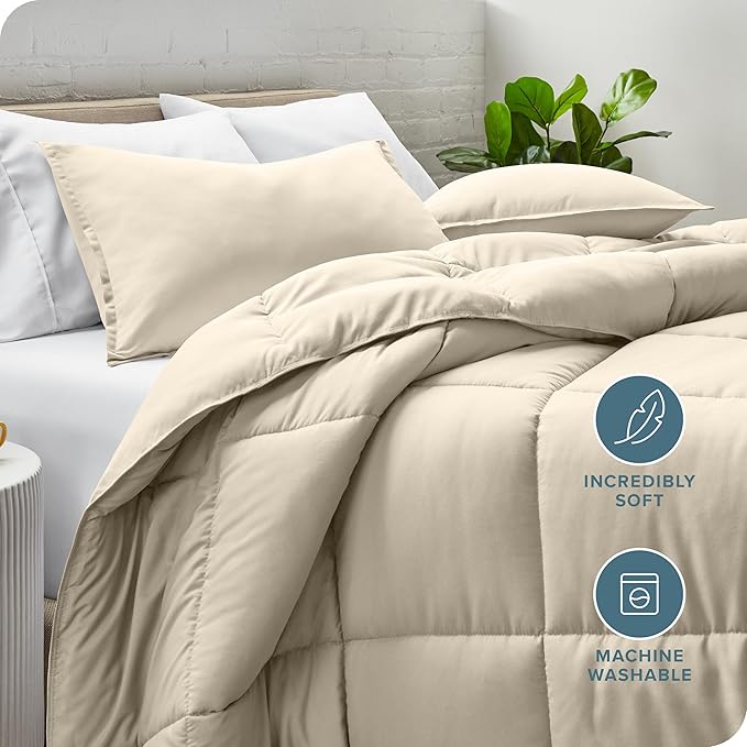 Bare Home Comforter Set - Twin/Twin Extra Long Size - Ultra-Soft - Goose Down Alternative - Premium 1800 Series - All Season Warmth (Sand)