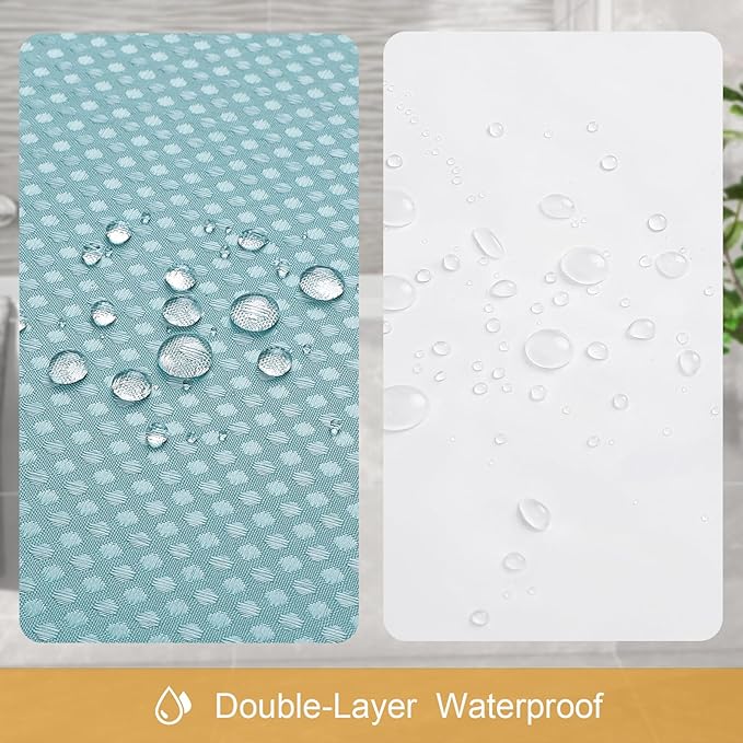 3 in 1 Extra Long Shower Curtain Set-72 W x 84 H, Teal Blue Waffle and PEVA Liner Set with 12 Stainless Steel Hooks, Waterproof Fabric for Bathroom