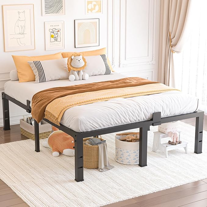 California King Size Bed Frame 16 inch High 3500 lbs Heavy Duty Metal Platform Mattress Foundation with Steel Slat Support/No Box Spring Needed/Noise Free/Non-Slip/Easy Assembly