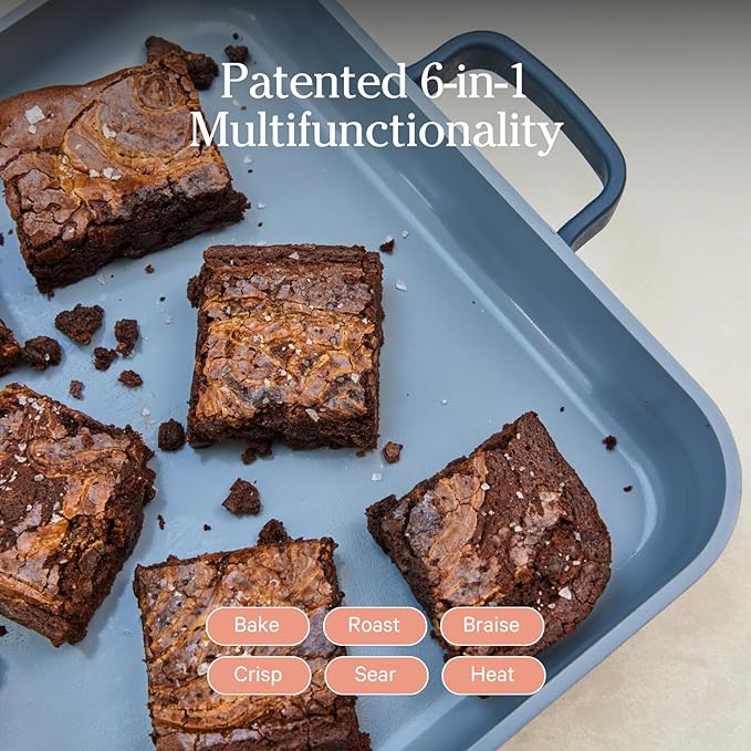 Our Place Bakeware Set | 5-Piece Nonstick, Toxin-Free, Ceramic, Cast Aluminum Set w/Oven Pan, Bakers, & Oven Mat | Space-Saving Nesting Design | Oven-Safe | Bake, Roast, Griddle and more | Blue Salt