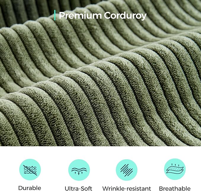 LINSY HOME Modular Sectional Sofa, 105" Boneless Couch U Shaped 3-Seat Sofa with 2 Ottomans, Corduroy Sectional Cloud Couches for Living Room, No Assembly Required, Green