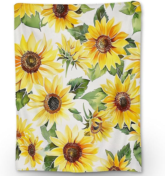 Hand Drawn Sunflower Blanket - Ultra Soft, Fluffy, Lightweight Flannel Throw Blankets for Couch, Bed, Travel, Outdoor - Cozy, Fuzzy Home Decor, for Adults Kids Women Girls 80×60 in