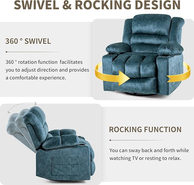 Recliner Chair Rocker Modern Ergonomic Lounge 360 Degree Swivel Single Sofa Seat Living Room Lounge Recliners on Clearance Foam Filling