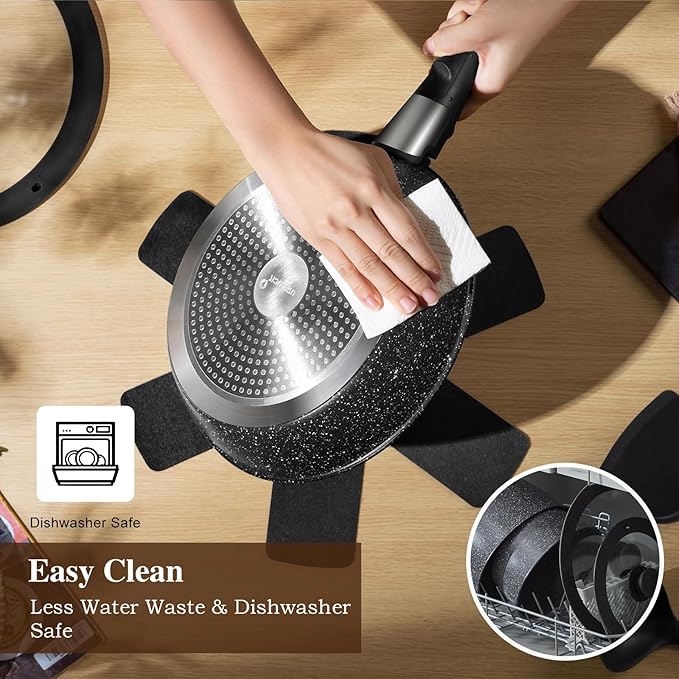 20 Pcs Pots and Pans Set Non Stick, Ceramic Cookware Set Detachable Handle, RV Kitchen Cooking Set Removeable Handles, Oven Safe, Induction Ready, Stackable Non-stick, Black