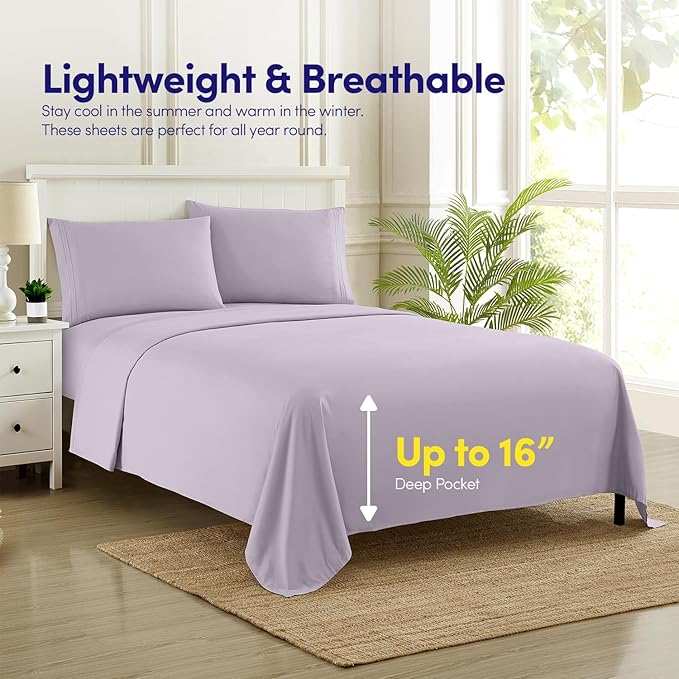 1500 Supreme Collection King Sheet Sets Lilac - Luxury Hotel Bed Sheets and Pillowcase Set for King Mattress - Extra Soft, Elastic Corner Straps, Deep Pocket Sheets, King Lilac