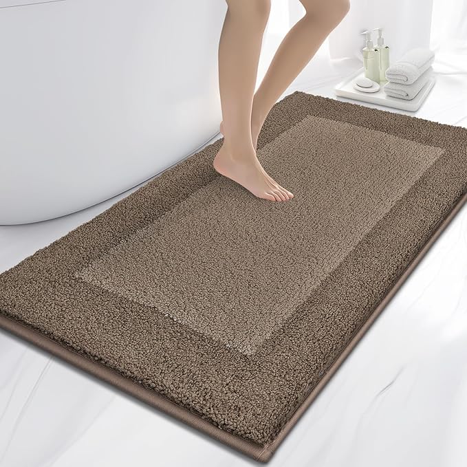 Bathroom Rugs 30" x 60", Non-Slip Extra Soft Absorbent Bath Rugs, Machine Washable Quick Dry Bath Mats for Bathroom Floor, Shower, Bathtub and Sink, Grayish Brown & Coffee