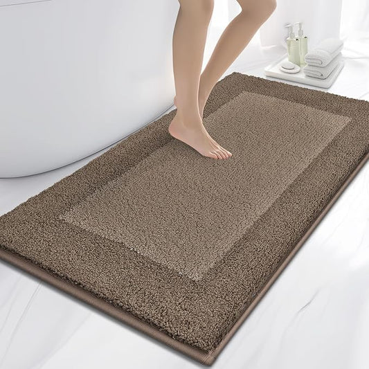 Bathroom Rugs 30" x 60", Non-Slip Extra Soft Absorbent Bath Rugs, Machine Washable Quick Dry Bath Mats for Bathroom Floor, Shower, Bathtub and Sink, Grayish Brown & Coffee