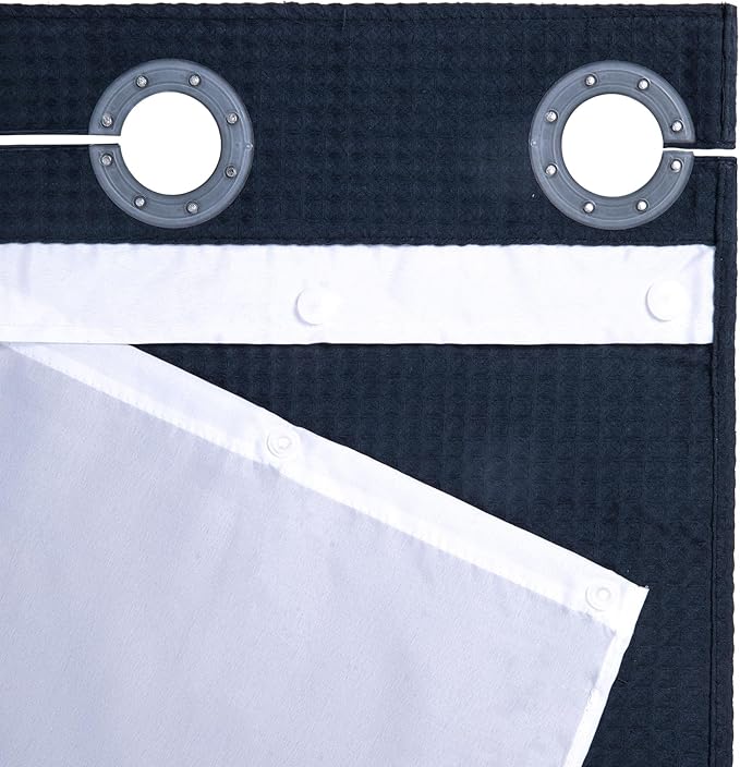 River Dream Stall Waffle Weave Shower Curtain with Snap-in Liner,Cotton Blend Fabric Heavy Duty,No Hooks Needed Shower Curtain for Bathroom,Hotel Quality Shower Curtain Set,Navy Blue,36x74 inches