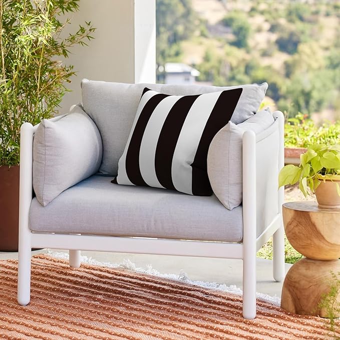 Outdoor Throw Pillows with Inners, All Weather Patio Pillows Set of 2, Square Pillows Decorative for Home Garden Furniture, 20x20 Inch, Cabana Black