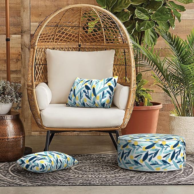 LVTXIII Outdoor/Indoor Lumbar Pillows, Decorative Patio Lumbar Cushions, Fluffy Water Repellent Garden Cushions for Home Patio Coach Sofa Use, 12×20 Inch, Pack of 2, Leaves Multi