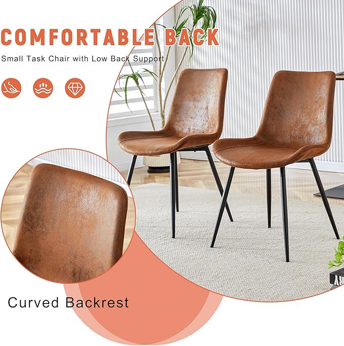 AZmac Round Dining Table Set for 6, Wooden Round Table 7-Piece with Modern Farmhouse Dining Table and 6 Suede Leather Chairs for Kitchen Dining Room, Walnut Table + 6 Saddle Brown Chairs