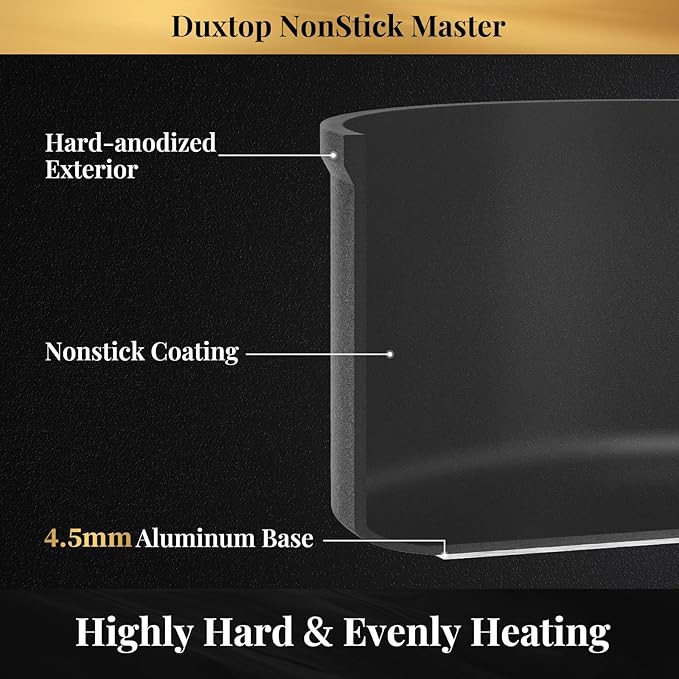 Duxtop Nonstick Master Saucepans Hard Anodized 2 Quart Small Sauce Pan with Lid, Aluminum Cooking Pot PFAS-Free, Oven Safe to 500°F, Black