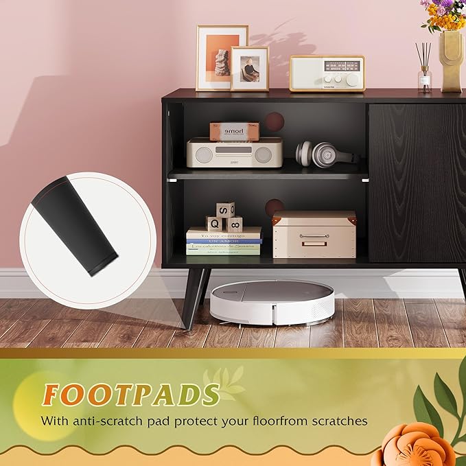 WLIVE TV Stand for 40 Inch TVs, Small Entertainment Center with Storage Cabinet, Mid-Century Modern TV Stands for Living Room and Bedroom, 32" TV Console, Black