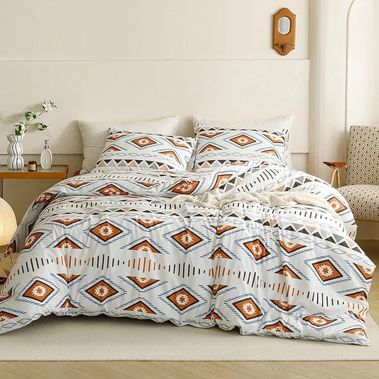 Luxlovery Beige Aztec Comforter Set Queen Boho Geometric Bedding Comforter Set American Farmhouse Tribal Ethnic Blanket Quilts Western 3pcs Comforter Set Queen Size