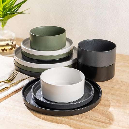 GBHOME Ceramic Dinnerware Sets for 8, Stoneware Plates and Bowls Sets,Chip and Scratch Resistant Dishes,Dishwasher & Microwave& Oven Safe Dishes sets,Reactive Glaze-Colorful