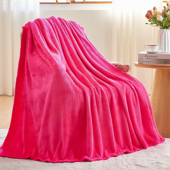 NEWCOSPLAY Super Soft Queen Blanket Dark Rose Red Premium Silky Flannel Fleece Leaves Pattern Lightweight Bed Blanket All Season Use (Dark Rose Red, Queen(90"x90"))